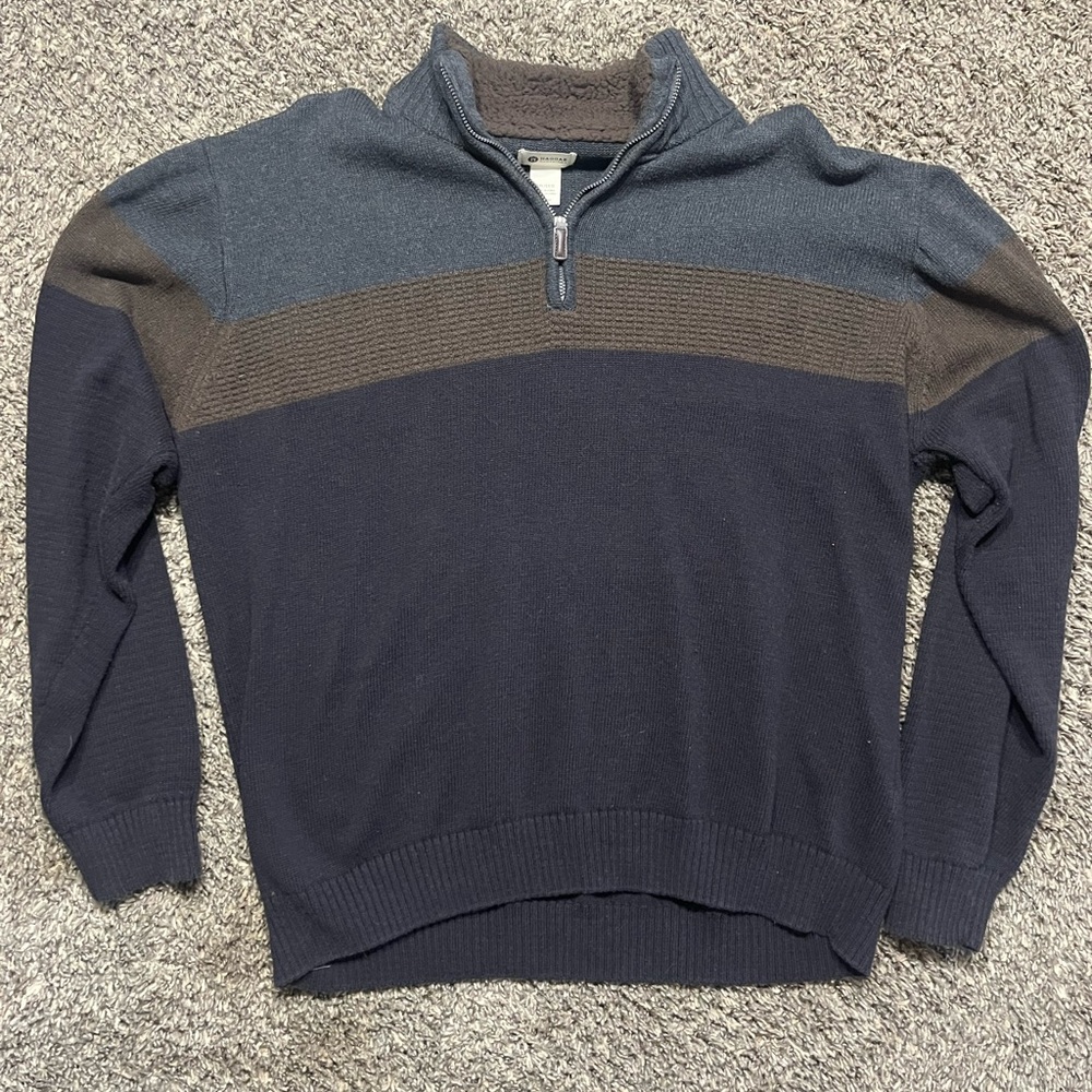 Haggar Men's Zip-Up Sweater - Blue, Gray and Brown
